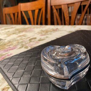 Lenox Clear Glass Heart Shaped Trinket Box with Rhinestones and Faux Pearl